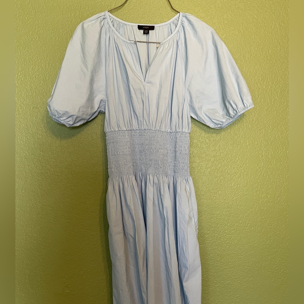 J Crew 100% Cotton Puff-sleeve smocked-waist midi dress XXS - Picture 2 of 8